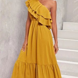 One Shoulder Ruffle Trim Dress